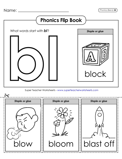 Cut and Glue Activities - Phonics Flip Book (Bl-) (Printable PDF Worksheet)