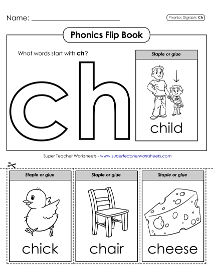 Cut and Glue Activities - Phonics Flip Book (CH) (Printable PDF Worksheet)