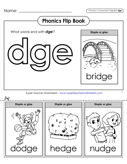 Cut-and-Glue Activities - Phonics Flip Book (-dge) (Printable PDF Worksheet)