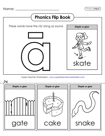 Cut & Glue Activities - Phonics Flip Book (Long A Words) (Printable PDF Worksheet)
