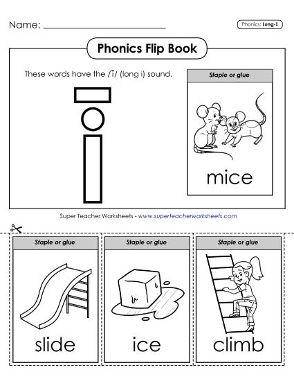 Cut & Glue Activities - Phonics Flip Book (Long I Words) (Printable PDF Worksheet)