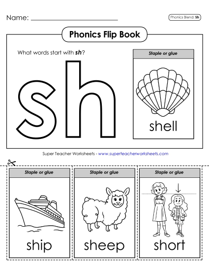 Cut and Glue Activities - Phonics Flip Book (SH) (Printable PDF Worksheet)