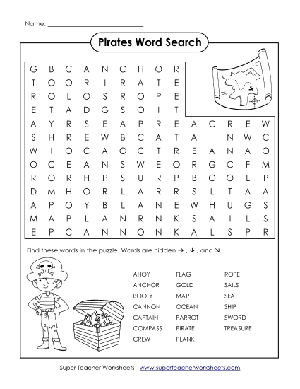 Intermediate (Grades 3-6) - Pirates (Printable PDF Worksheet)