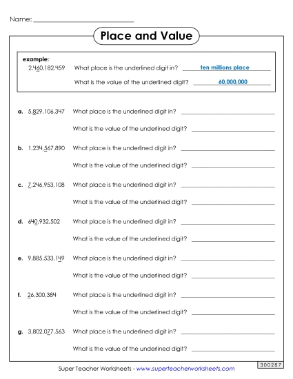 Place Value - Place and Value Worksheet (Printable PDF Worksheet)