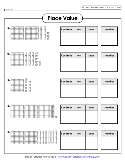Place Value - Place Value Blocks: Hundreds, Tens, & Ones (Printable PDF Worksheet)