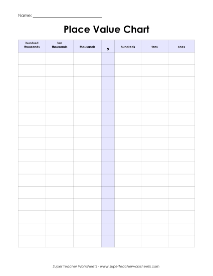 Place Value - Place Value Chart (6-Digit) (Printable PDF Worksheet)
