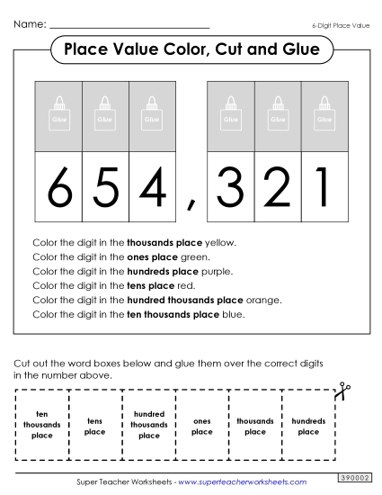 Place Value - Place Value Cut & Glue (6-Digit) (Printable PDF Worksheet)