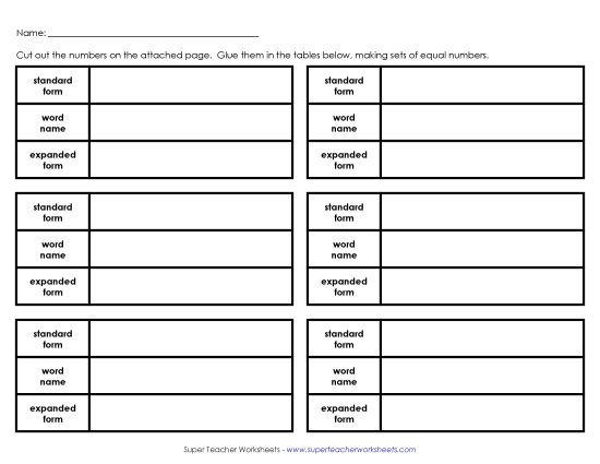Place Value - Place Value Cut & Glue (7-Digit) (Printable PDF Worksheet)