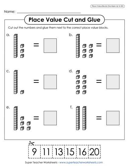 Place Value - Place Value Cut and Glue (Numbers Up to 20) (Printable PDF Worksheet)