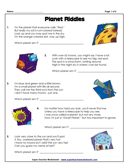 Worksheets (Level: Intermediate) - Planet Riddles (Printable PDF Worksheet)