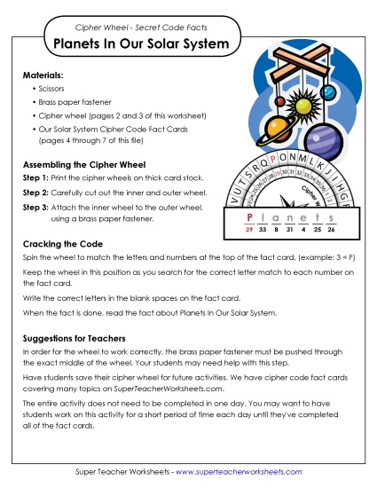 Planets Of Our Solar System (Printable PDF Worksheet)
