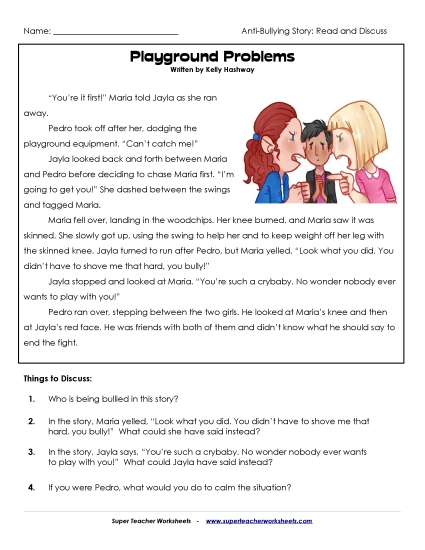 Read & Discuss Stories - Playground Problems (Printable PDF Worksheet)