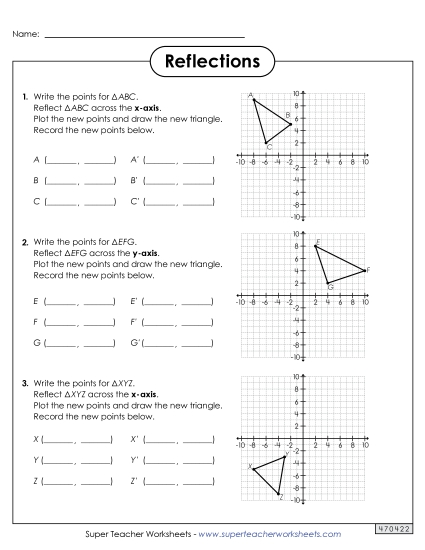 Reflections Only - Plotting Reflections on a Coordinate Plane (Printable PDF Worksheet)