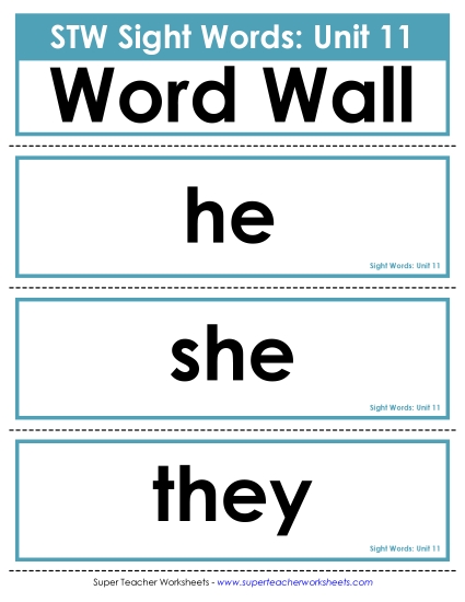 Reading Practice Tools - Pocket Chart or  Word Wall (Unit 11) (Printable PDF Worksheet)