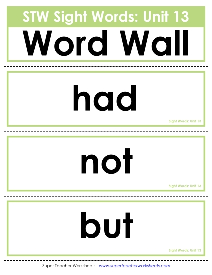Reading Practice Tools - Pocket Chart or  Word Wall (Unit 13) (Printable PDF Worksheet)