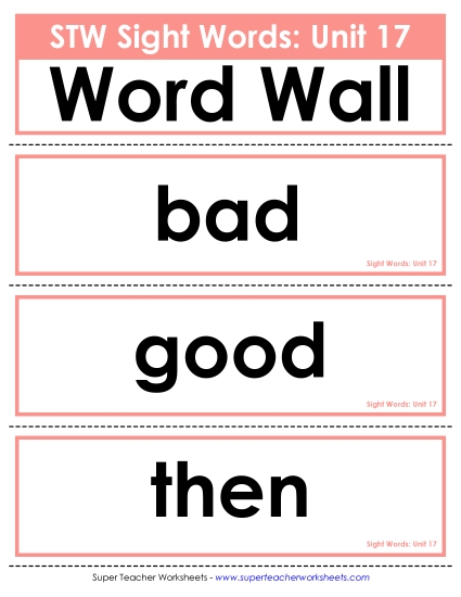 Reading Practice Tools - Pocket Chart or  Word Wall (Unit 17) (Printable PDF Worksheet)