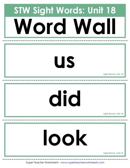 Reading Practice Tools - Pocket Chart or  Word Wall (Unit 18) (Printable PDF Worksheet)
