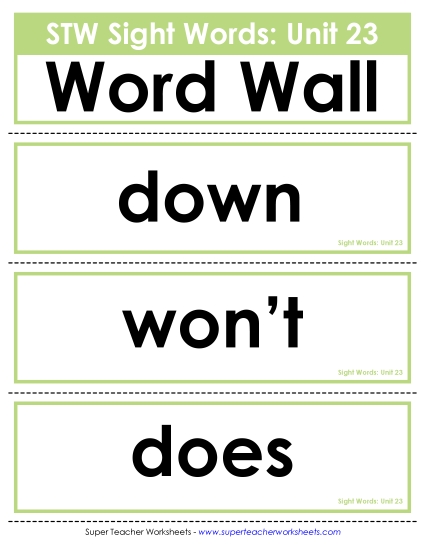 Reading Practice Tools - Pocket Chart or  Word Wall (Unit 23) (Printable PDF Worksheet)