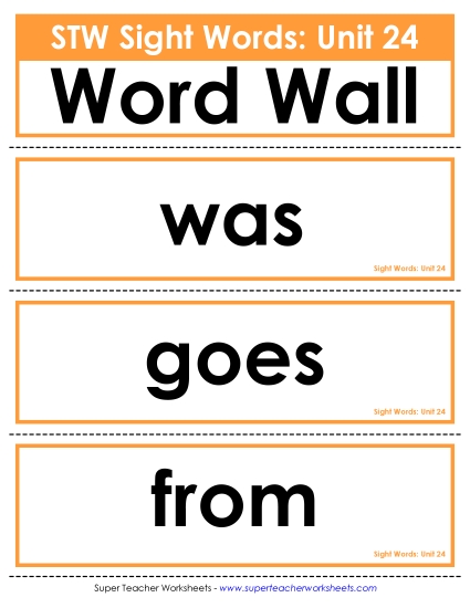 Reading Practice Tools - Pocket Chart or  Word Wall (Unit 24) (Printable PDF Worksheet)