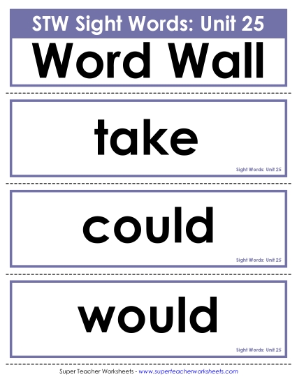 Reading Practice Tools - Pocket Chart or  Word Wall (Unit 25) (Printable PDF Worksheet)