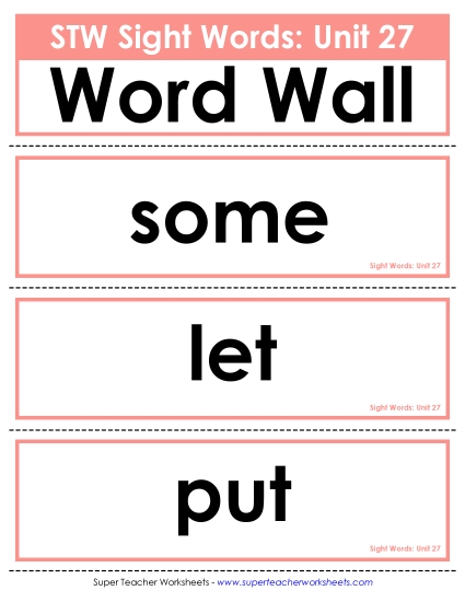Reading Practice Tools - Pocket Chart or  Word Wall (Unit 27) (Printable PDF Worksheet)