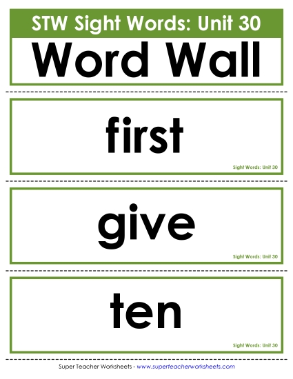 Reading Practice Tools - Pocket Chart or  Word Wall (Unit 30) (Printable PDF Worksheet)