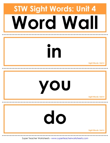 Reading Practice Tools - Pocket Chart or Word Wall (Unit 4) (Printable PDF Worksheet)