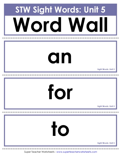 Reading Practice Tools - Pocket Chart or  Word Wall (Unit 5) (Printable PDF Worksheet)