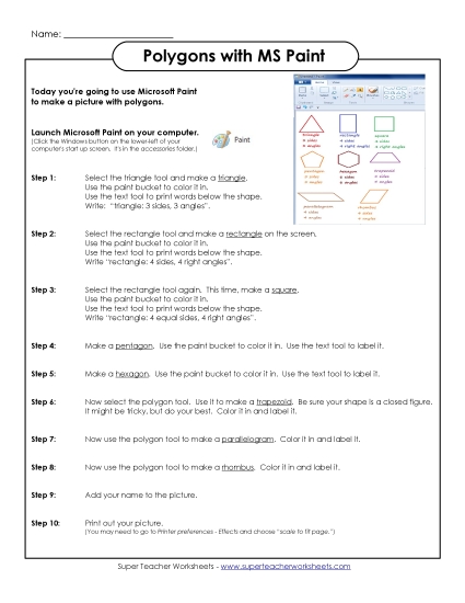 Polygons - Polygons with MS Paint (Printable PDF Worksheet)