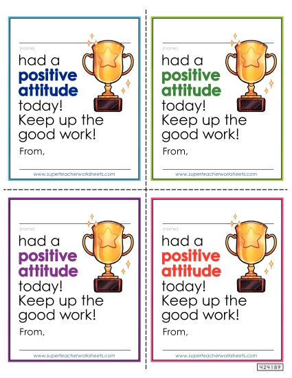 Notes to Students - Positive Attitude Note (Printable PDF Worksheet)