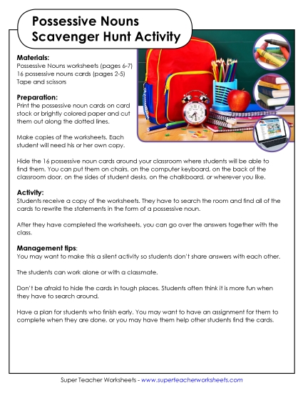 Possessive Noun Scavenger Hunt (Printable PDF Worksheet)
