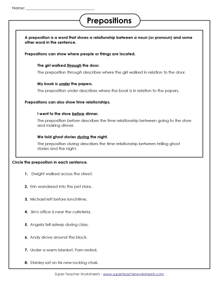 Level: Intermediate - Prepositions (Printable PDF Worksheet)