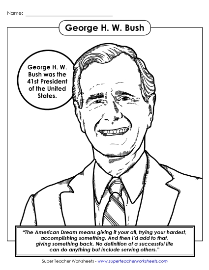 President Coloring Pages - President #41: George H.W. Bush Coloring Page (Printable PDF Worksheet)