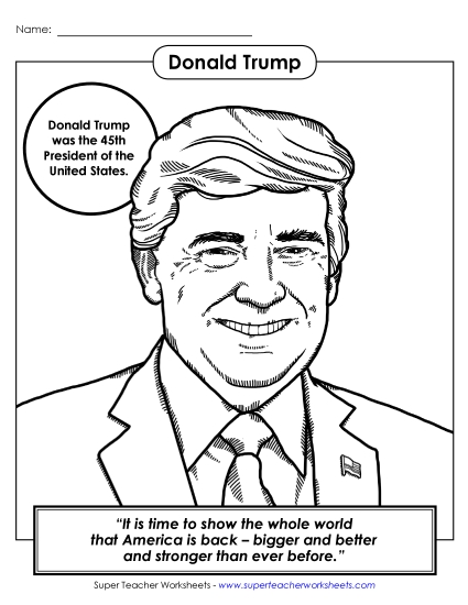 President Coloring Pages - President #45: Trump Coloring Page  (Printable PDF Worksheet)