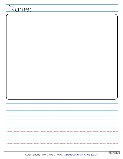 Primary Writing Paper - Primary Paper with Box for Picture (Name Line) (Printable PDF Worksheet)