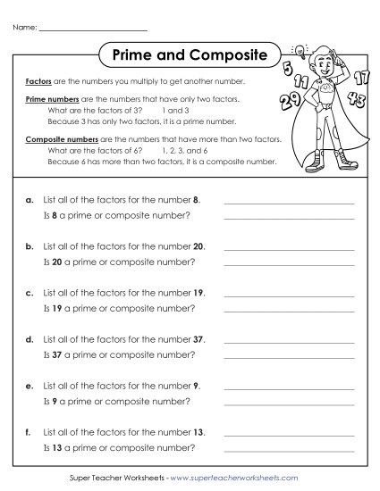 Prime & Composite - Prime & Composite Numbers 2 (Printable PDF Worksheet)