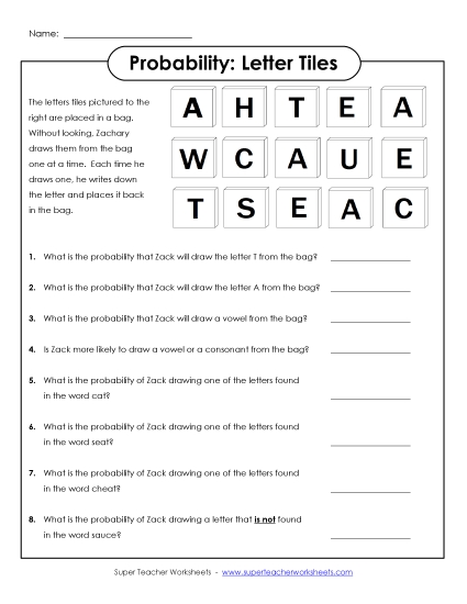 Probability Letter Tiles (Printable PDF Worksheet)