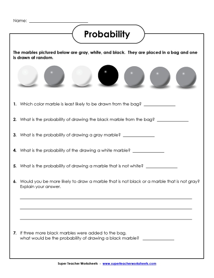 Probability Marbles (Basic) (Printable PDF Worksheet)
