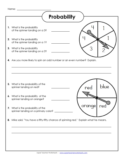 Probability Spinners (Basic) (Printable PDF Worksheet)