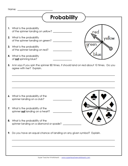 Probability Spinners (Intermediate 2) (Printable PDF Worksheet)