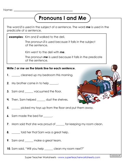Pronouns <i>I</i> and <i>Me</i> - Pronouns: I and Me (Basic) (Printable PDF Worksheet)
