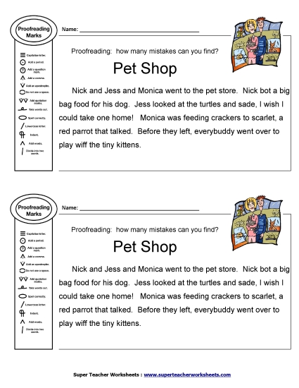 Editing Passages - Proofreading: Pet Shop (Printable PDF Worksheet)