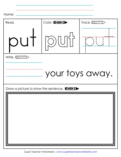 Individual Sight Words - Put (Sight Word) (Printable PDF Worksheet)