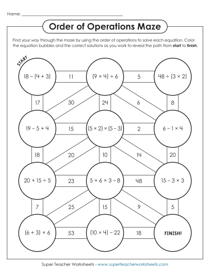 Puzzle: Order of Ops Maze (Printable PDF Worksheet)