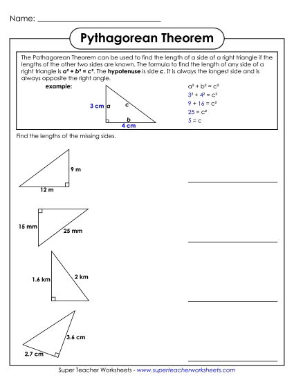 Level: Basic - Pythagorean Theorem - Basic (Printable PDF Worksheet)