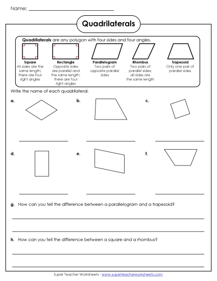 Quadrilaterals - Quadrilaterals (Printable PDF Worksheet)