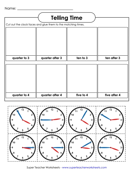 Quarter Hours - Quarter Hour Cut & Glue (Printable PDF Worksheet)