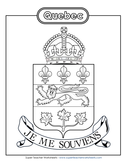 Flag and Coat of Arms - Quebec Coat of Arms (Black & White) (Printable PDF Worksheet)