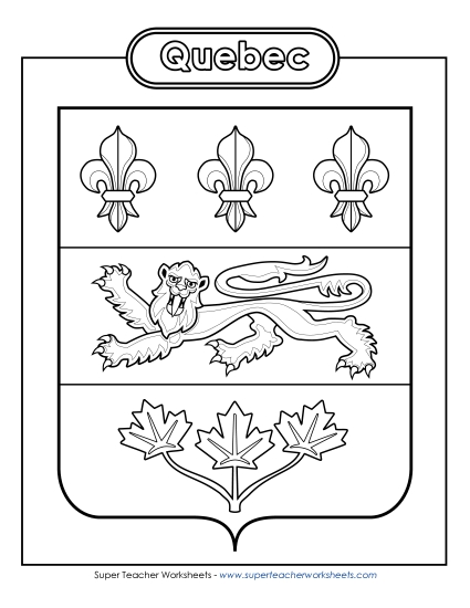 Flag and Coat of Arms - Quebec Escutcheon (Black & White) (Printable PDF Worksheet)