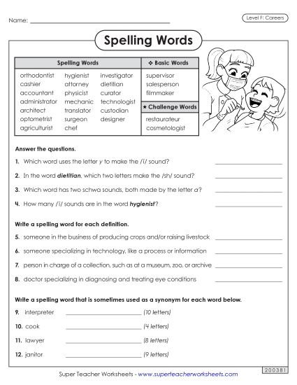 Worksheets and Puzzles - Question Worksheet (Careers) (Printable PDF Worksheet)